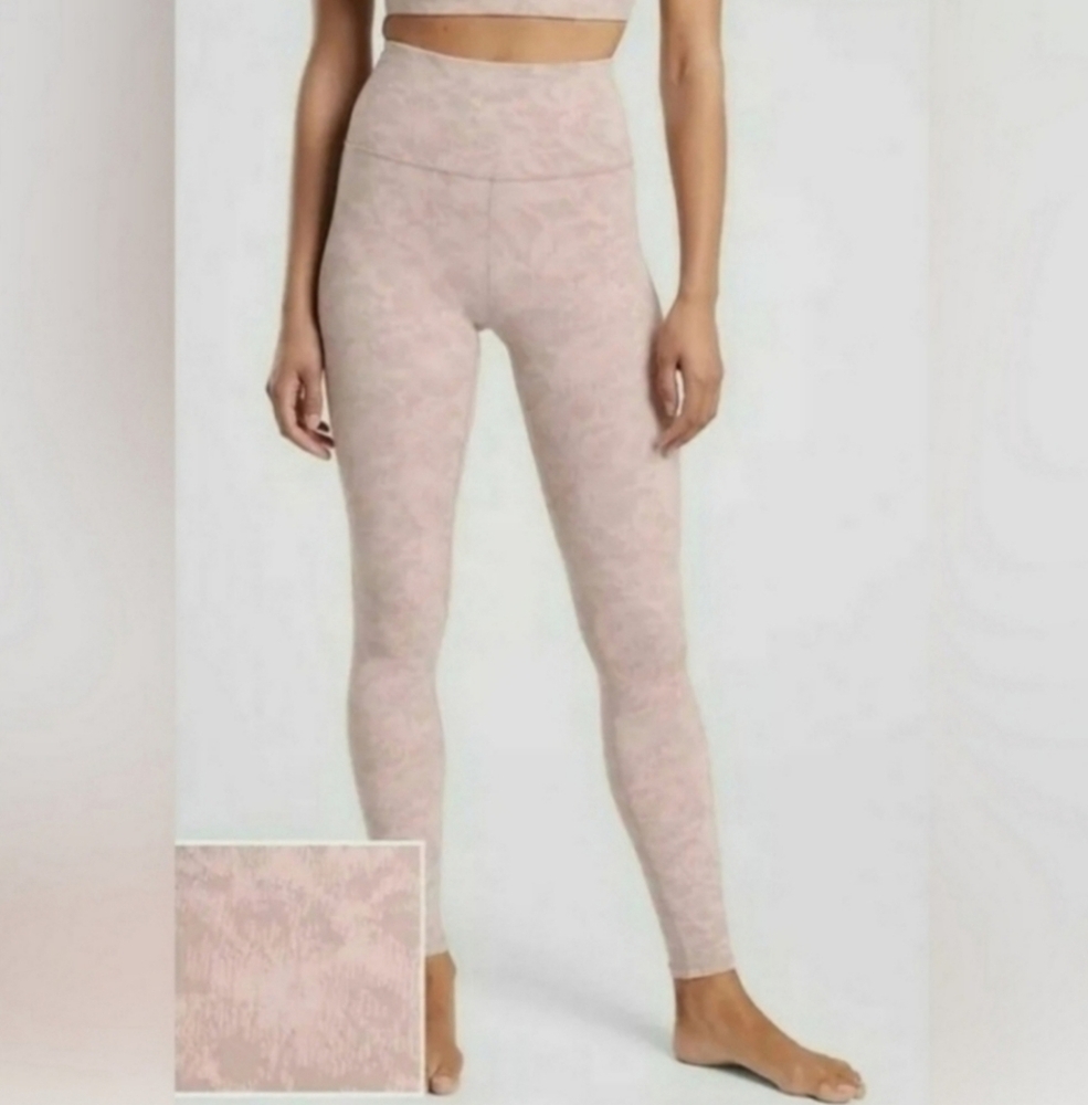 Athleta Elation Textured Tight Leggings in Light Pink Floral Design Size Small